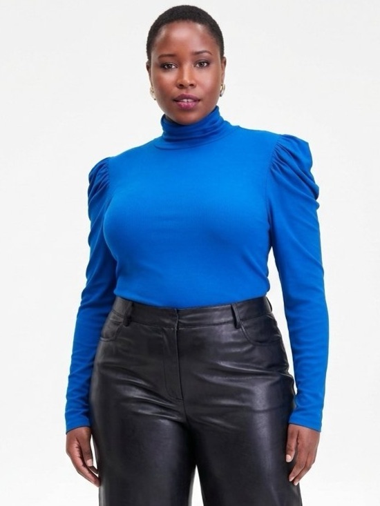 INC International Concepts Tops - Puff-Shoulder Ribbed Turtleneck in blue by I.N.C. International Concepts NWT